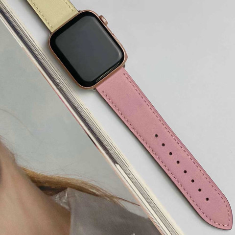 Кожаный ремешок Hermes New Leather для Apple Watch 38/40/41mm Pink+cream Кожаный ремешок Hermes New Leather для Apple Watch 38/40/41mm Pink+cream